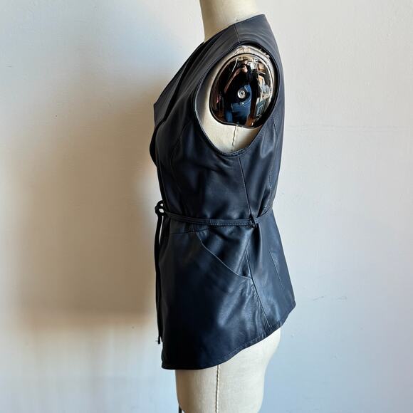 SARACENO BELLAGIO Blue Leather Belted Vest - Picture 4 of 11